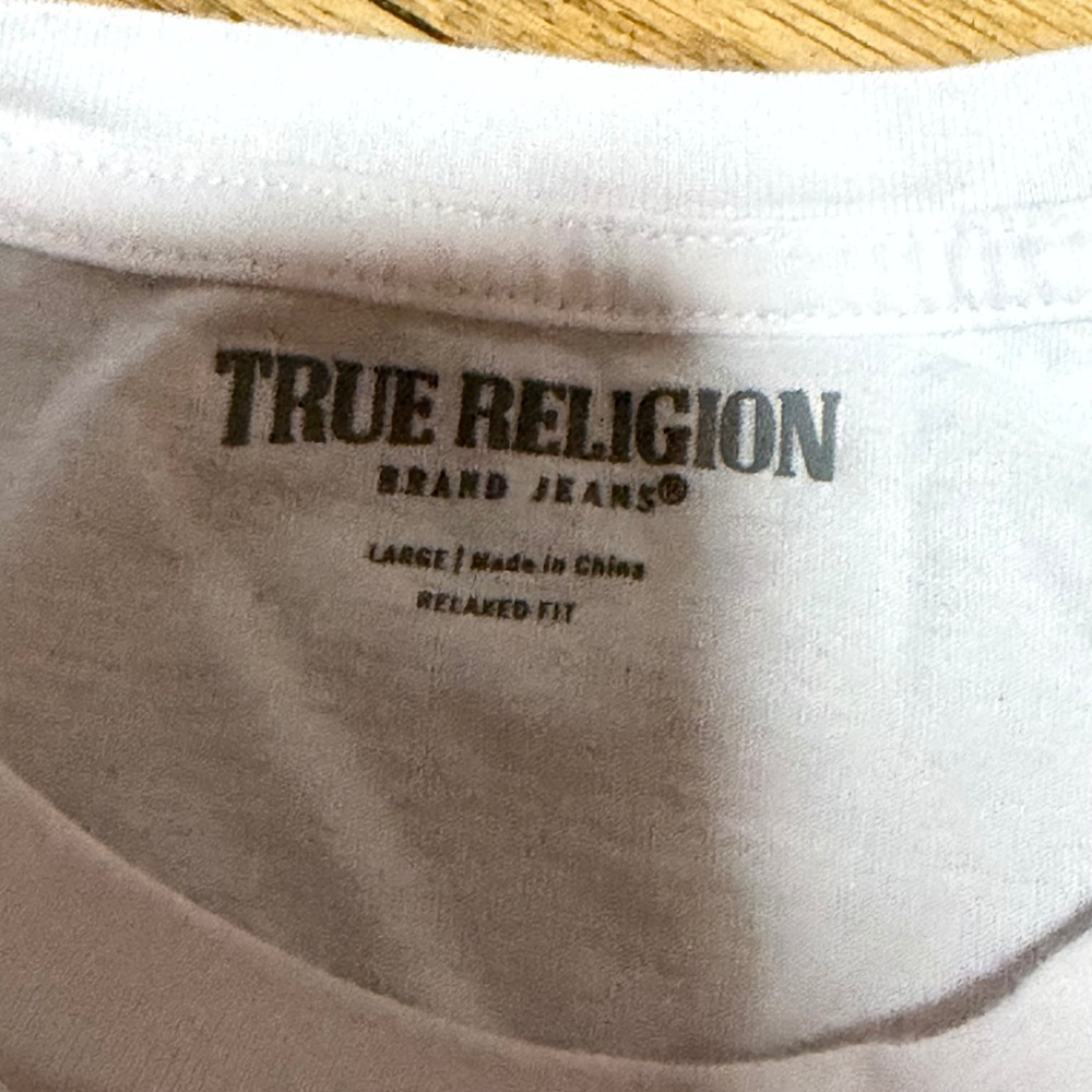 True Religion Womens Graphic T-Shirt White Relaxed Fit Horseshoe Logo Large - Picture 3 of 7